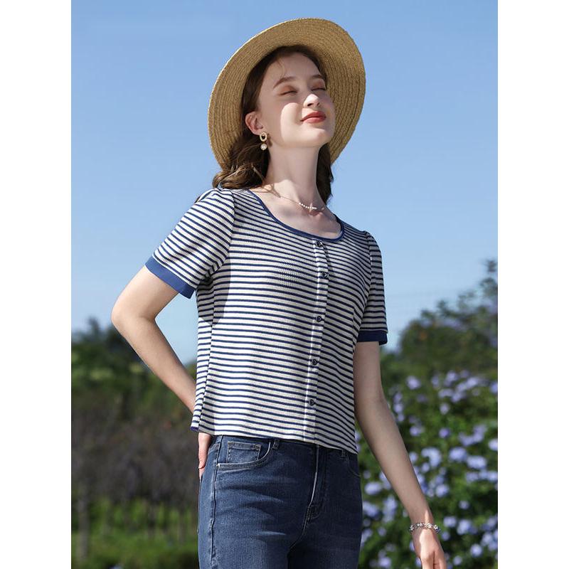 Summer Striped Slim-Fit Knit Tee