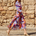 Women's Geometric Long-Sleeve A-Line Dress