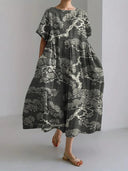 Women's Loose Round-Neck Digital-Print Dress