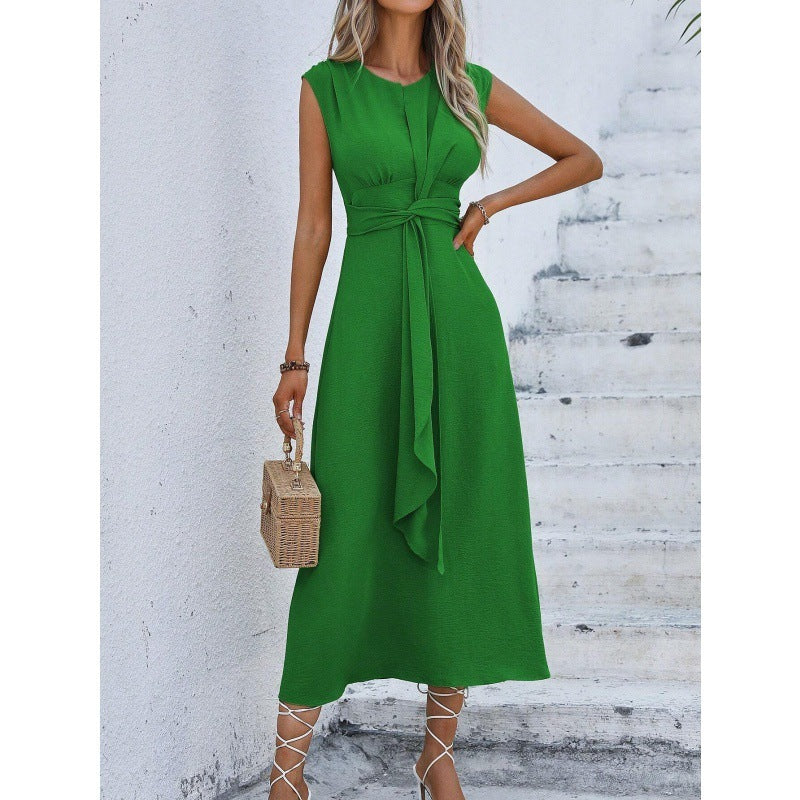 Solid Color Waist Tight Tied Dress Women