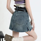 Schicker High Waist Denim Minirock mit Gürtel