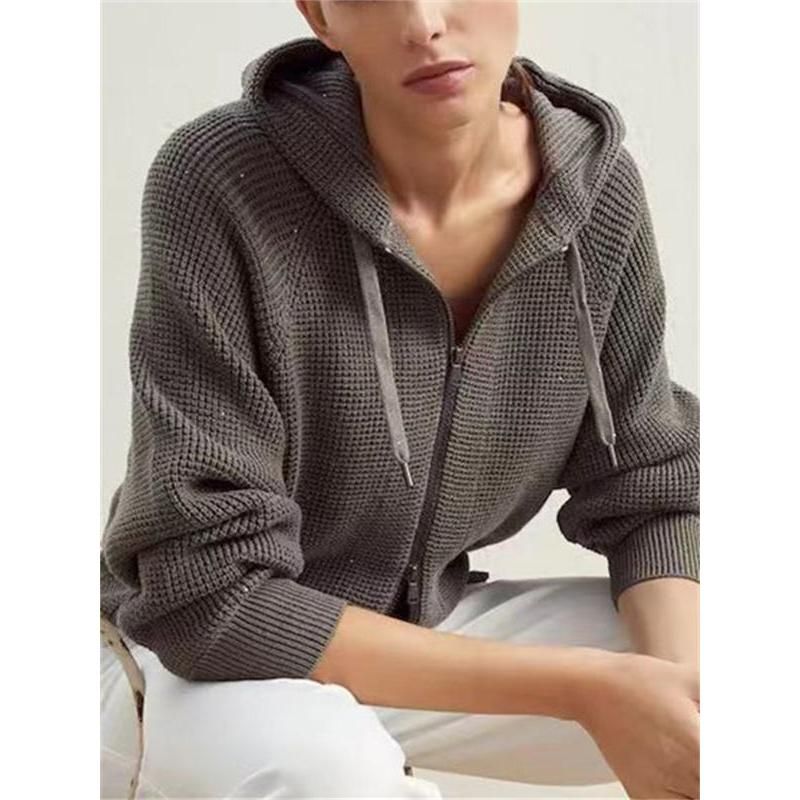 Eleganter Baumwoll-Cardigan mit Perlen und Reißverschluss