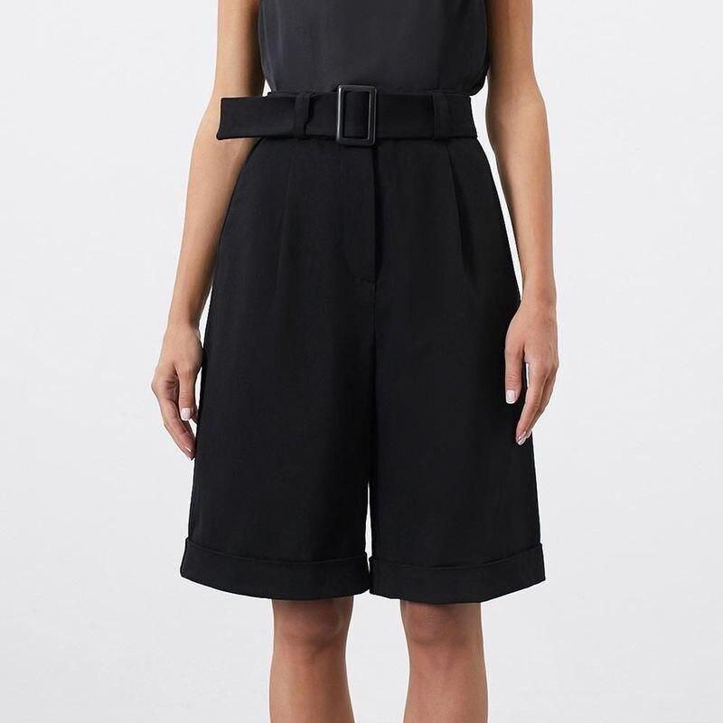 Elegant High-Waisted Black Pleated Shorts for Women