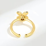 S925 Sterling Silver Fashion Micro Inlaid Zircon Small Flower Spinning Ring Women - Dazpy