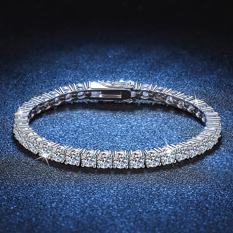 Platinum Silver Plated Moissanite Bracelet Full Row - Dazpy