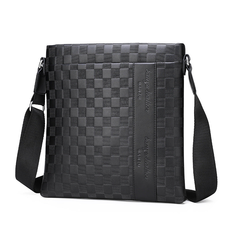 Men's Shoulder Bag Soft Leather Business Casual Checkerboard Crossbody All-match - Dazpy