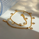 Stylish 18k Gold Plated Petal Circle Pendant Bead Anklet