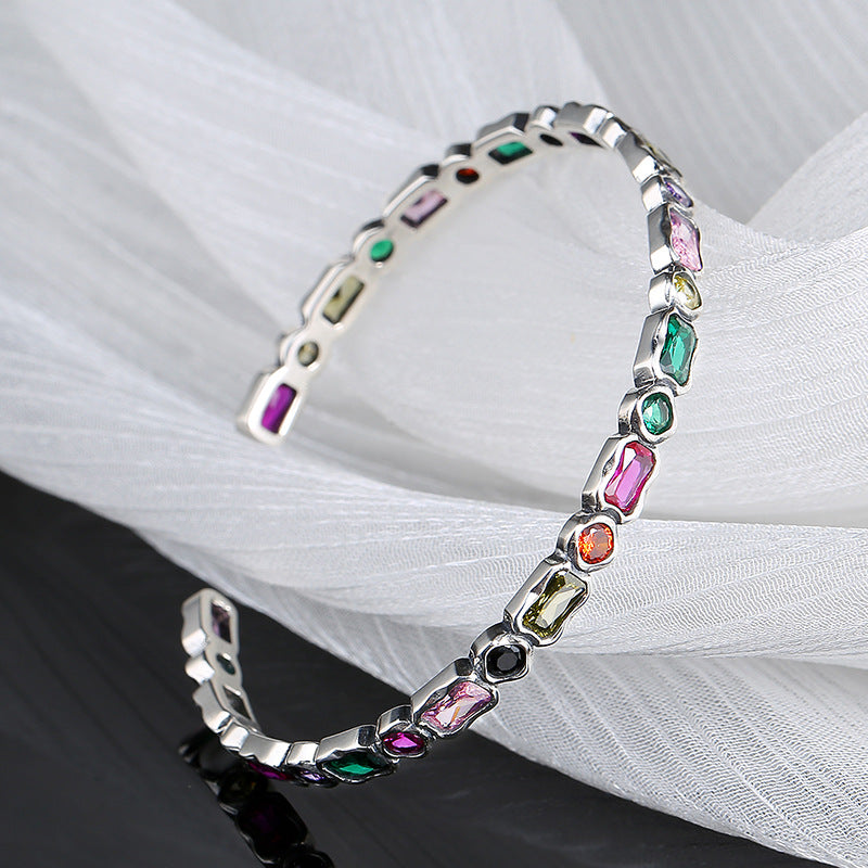 Vintage Geometric Diamond Rainbow Zircon Silver Bracelet Girl - Dazpy