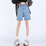 Jeansshorts mit hoher Taille und weitem Bein