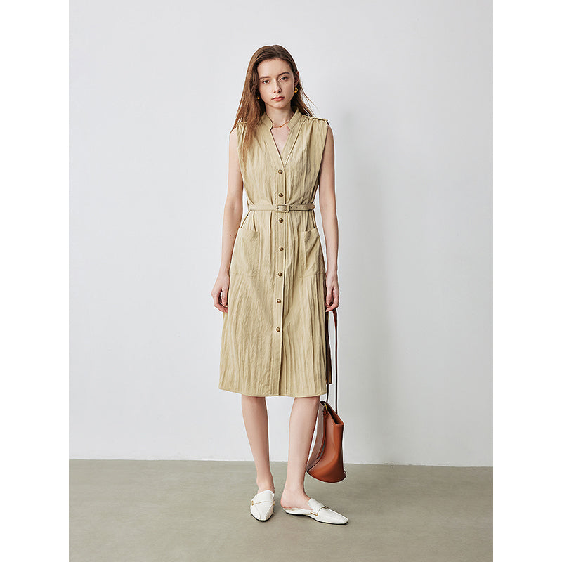 Elegant Summer V-Neck Midi Shirt Dress with Pockets