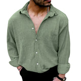 Men's Wrinkle Champray Cardigan Lapel Shirt