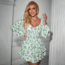 Printed Long-Sleeve Polyester Mini Dress