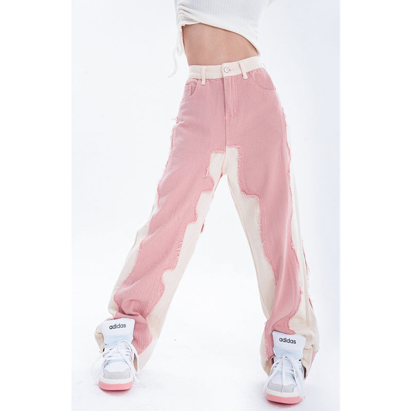 High Waist Wide Leg Pink Denim Jeans