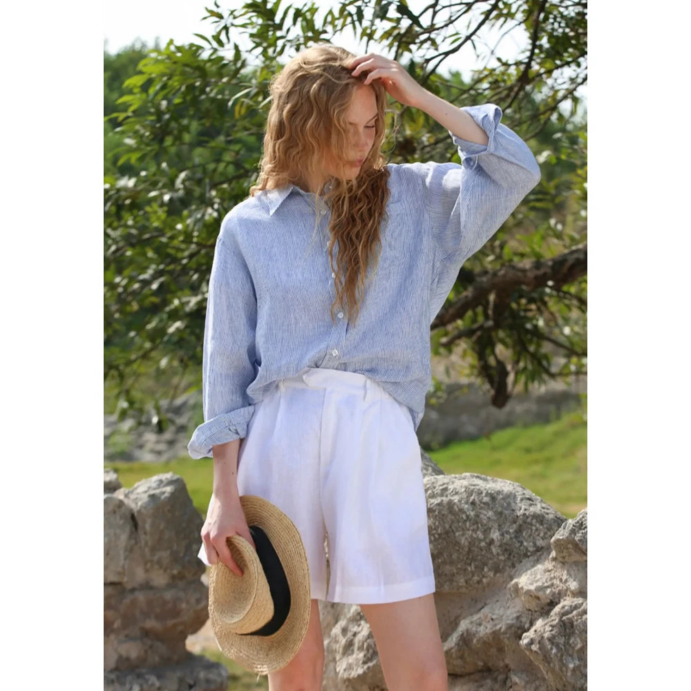 High Waist Linen Summer Shorts for Women