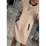 Vestido midi de mujer con cuello redondo y bolsillo con cremallera