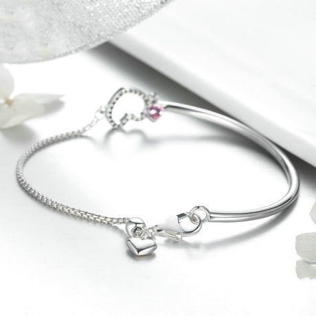 Jewelry Woman Heart Sterling Silver Fashion Ladies Silver Bracelet - Dazpy