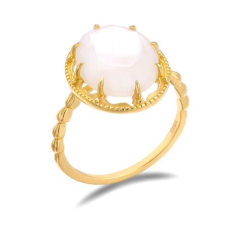 White Lip Shell Crystal Double Layer Stone Ring - Dazpy