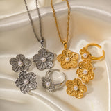 Stainless Steel Retro Flower Jewelry Set