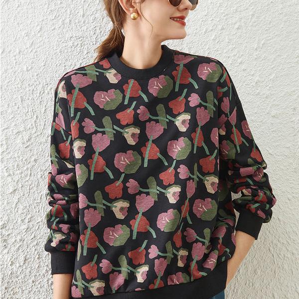 Sudadera holgada con estampado floral retro - Estilo informal