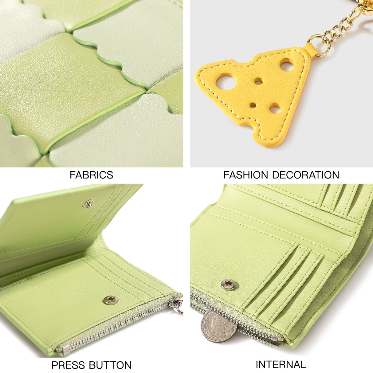 Luxury Women's Short Wallet with Cheese Pendant