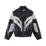 Men's Stand Collar Shoulder Pad Leather Coat