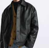 Men's Faux Leather Square Jacket