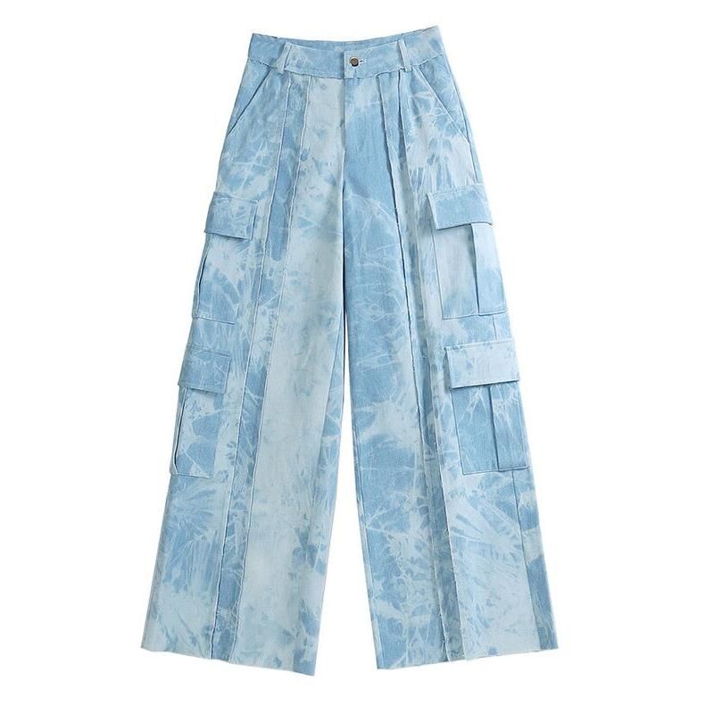 Pantalones vaqueros rectos con efecto tie-dye y cintura alta