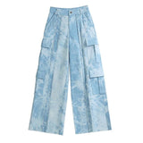 High Waist Tie Dye Straight Denim Pants