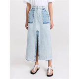 Chic Split Color Patchwork Denim Skirt