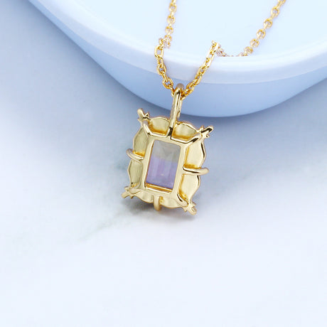 Octagonal Rectangular Purple Yellow Crystal Two-color Crystal S925 Silver Pendant - Dazpy