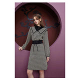 Retro Plaid Long Sleeve Knee-Length Dress