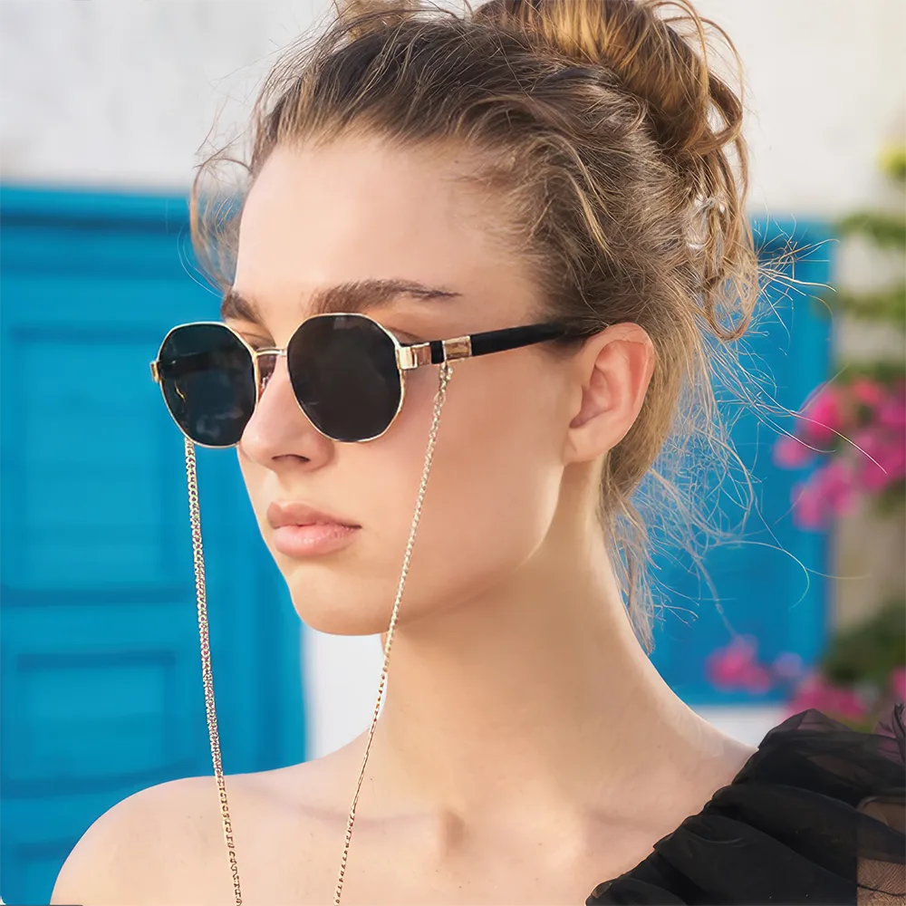 Gafas de sol octogonales vintage con cadena