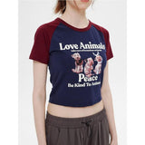 Cute Animal Graphic Raglan Crop Top