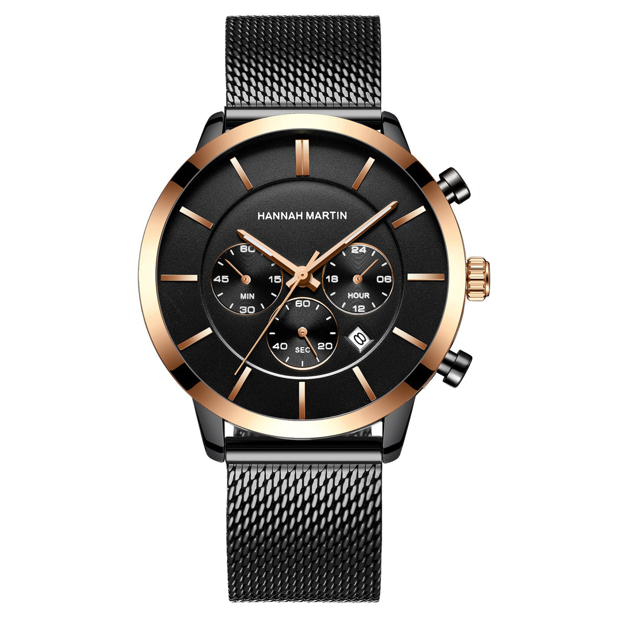 Men's Multi-functional Business Casual Calendar Quartz Watch Woven Steel Chain Gold Luminous Small Three-pin Watch - Dazpy