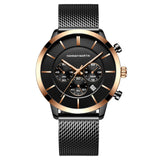 Men's Multi-functional Business Casual Calendar Quartz Watch Woven Steel Chain Gold Luminous Small Three-pin Watch - Dazpy