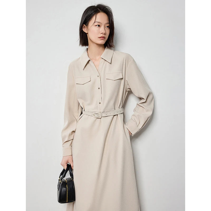 Women's Autumn Brushed Long Sleeve Shirt Dress