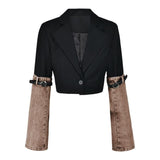 Blazer elegante de mezclilla con patchwork