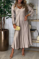 V-Neck Long-Sleeve Loose-Waist Dress