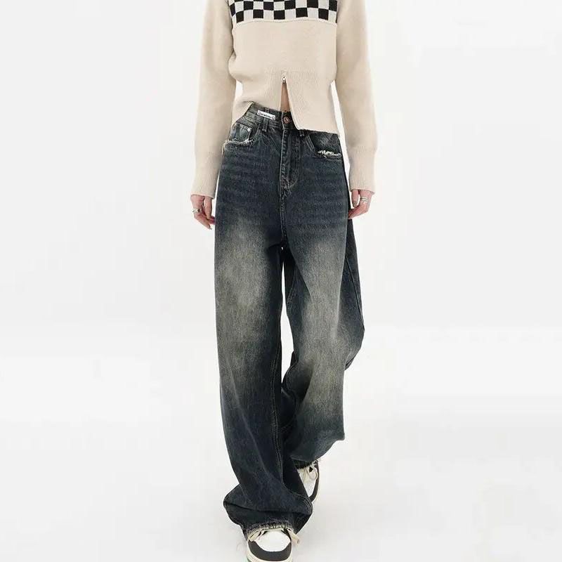 Jeans mit hoher Taille und weitem Bein im Harajuku-Retro-Stil