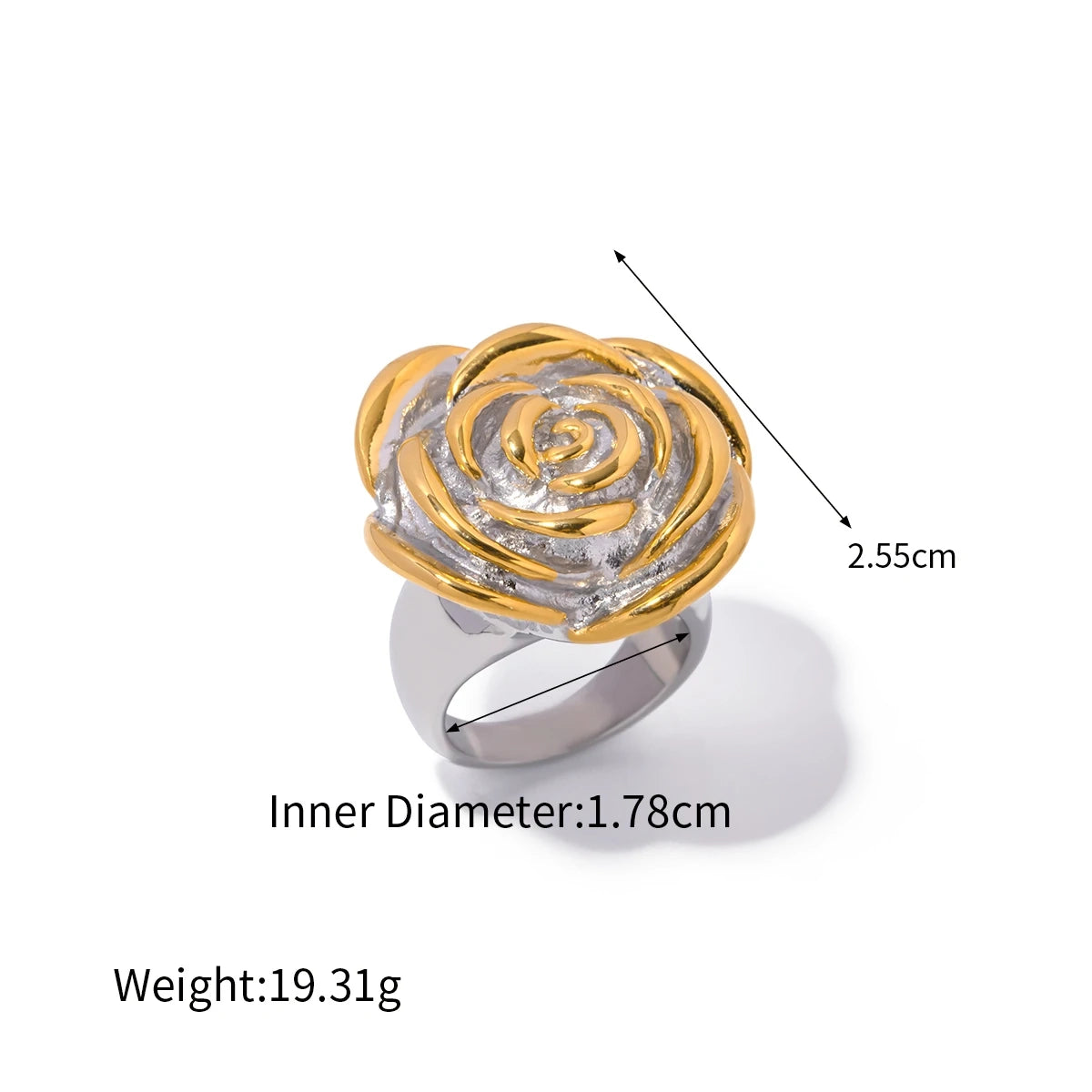 Stainless Steel 18K Gold Plated Geometric Flower Ring