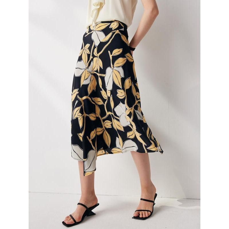 Elegant Floral Silk A-Line Skirt