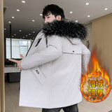 Fleece-lined Hooded Thickened Winter Mid-length Jacket Trench Youth Cotton-padded Men's Coat