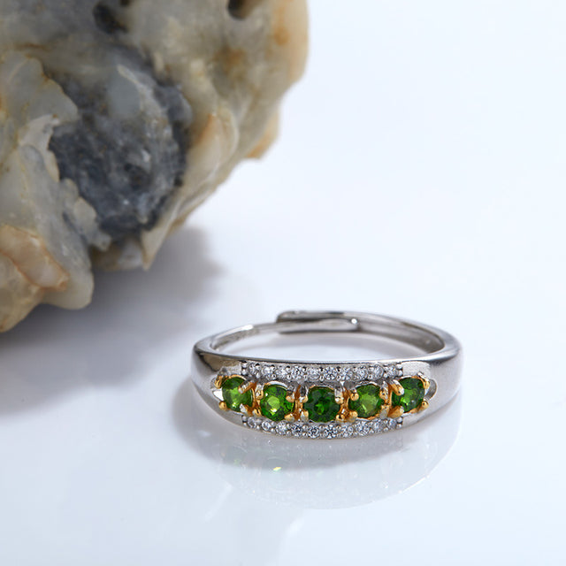 S925 Sterling Silver Inlaid Natural Diopside Universal Ring - Dazpy