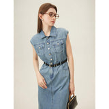 Summer Chic Sleeveless Denim Dress - Cotton Casual Straight Knee-Length