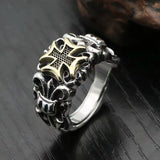 S925 Silver Punk Men's Cross Ring Anchor Flower - Dazpy