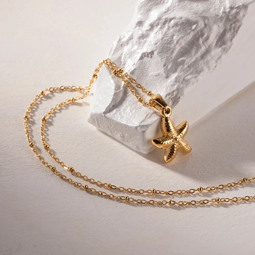 18k Gold Plated Seaside Starfish Pendant Necklace