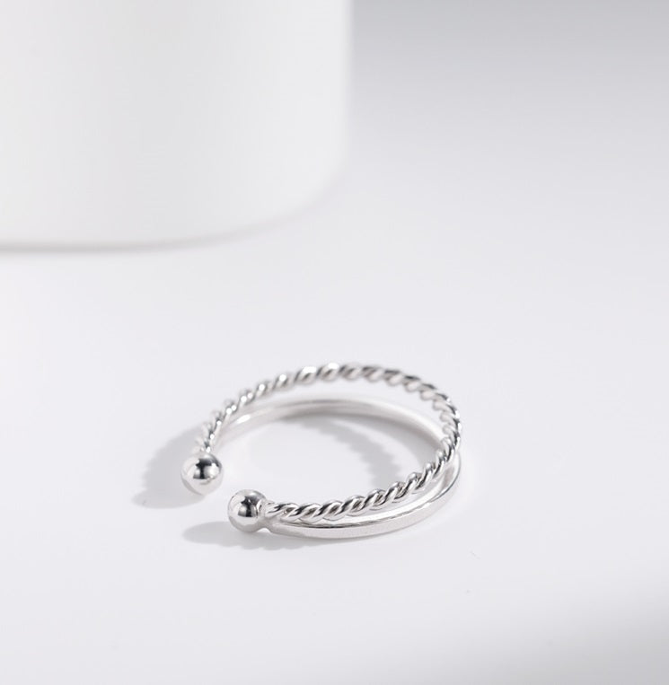 S925 Sterling Silver Double Layer Fried Dough Twists Ring Female - Dazpy