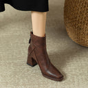 Women's Square-Toe Chunky-Heel Zip Ankle Boots