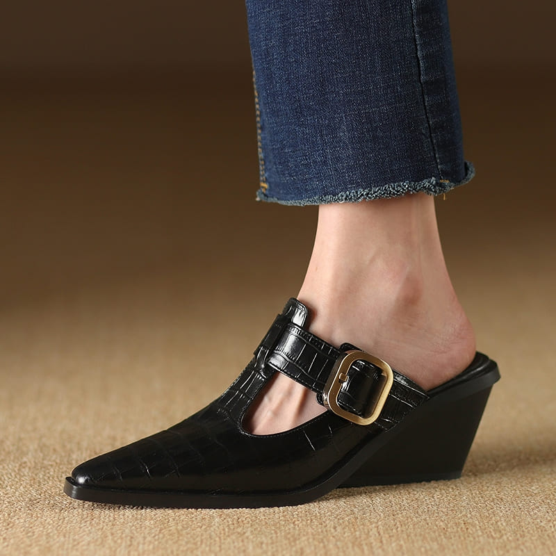 Leather Wedge Mules