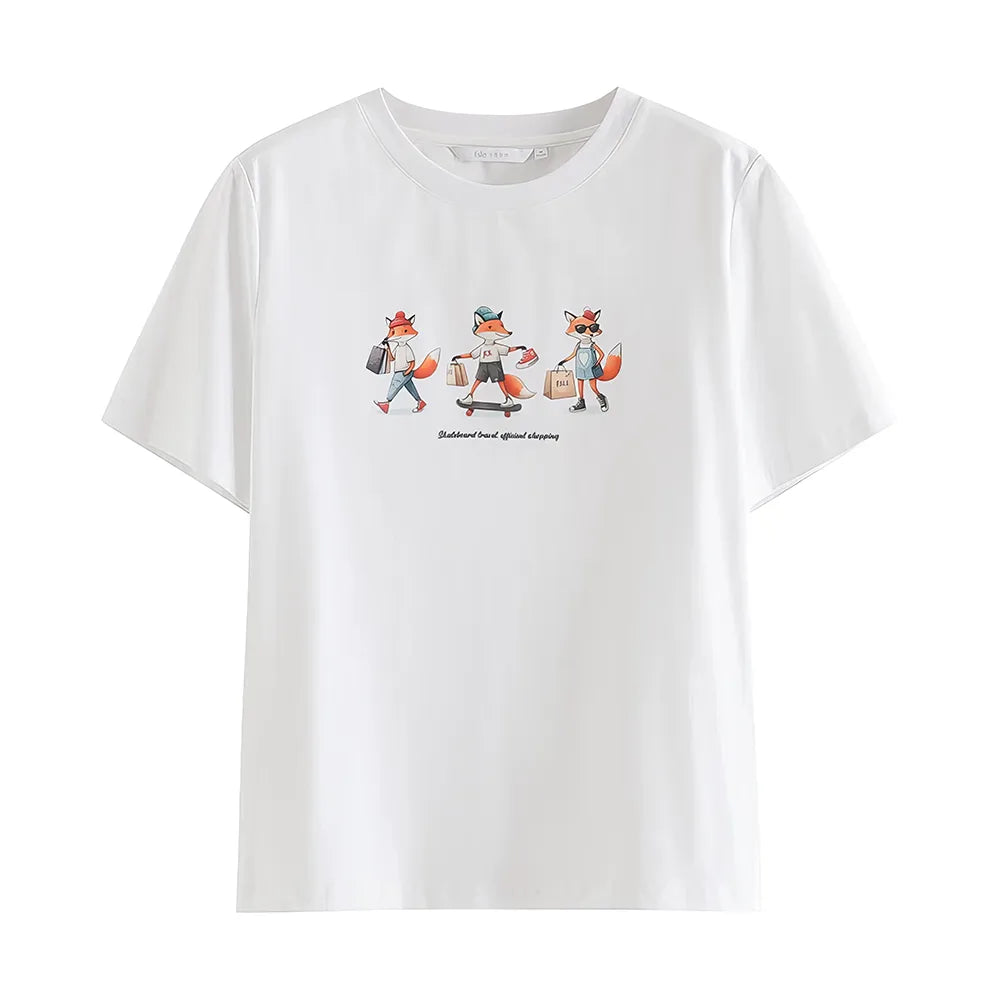 Bezauberndes Sommer-T-Shirt mit Fuchs-Print für Damen